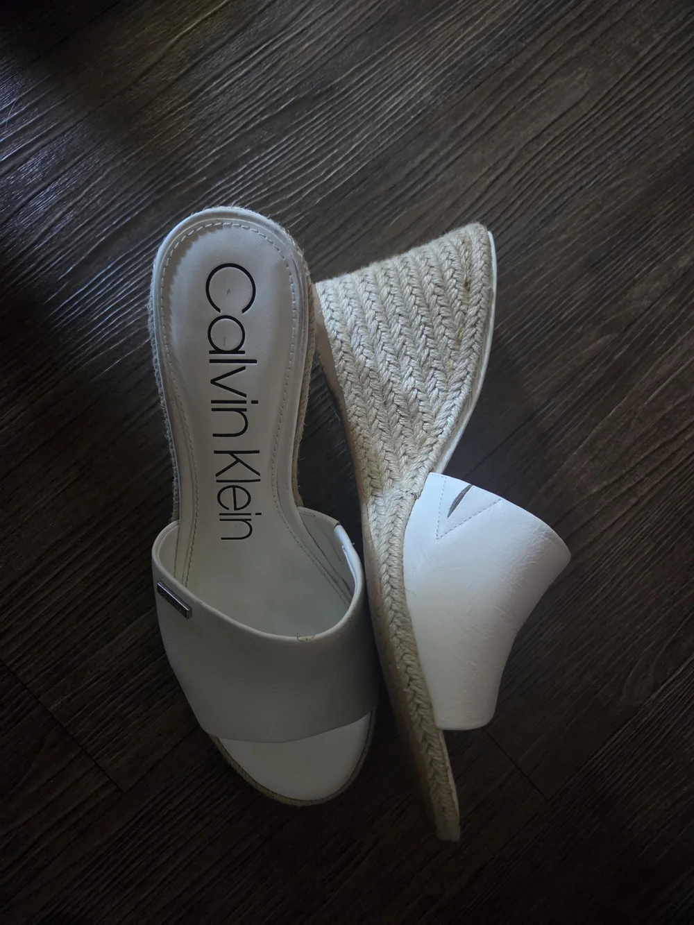 Calvin Klein White Espadrille Wedge Slide